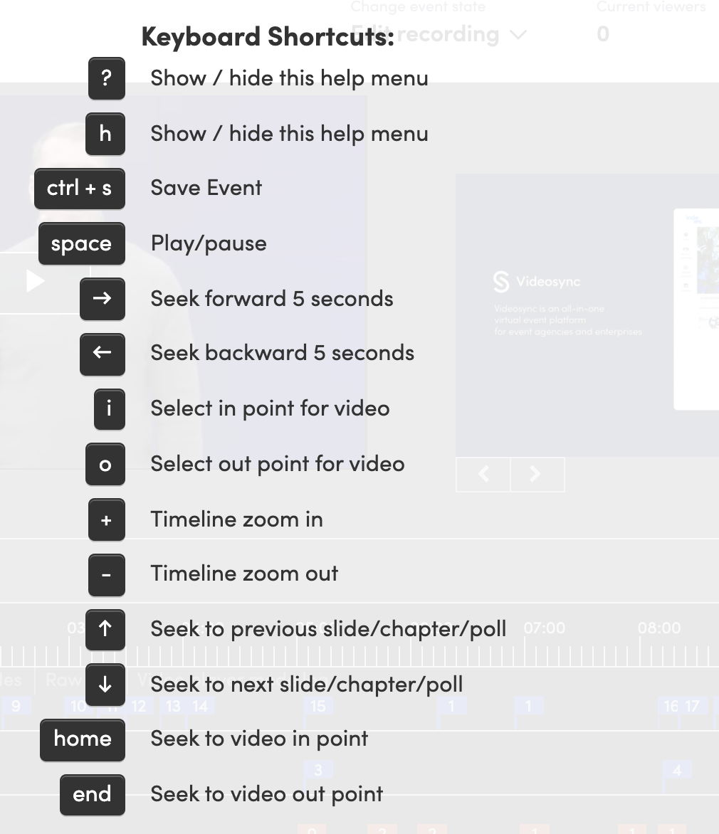 Hotkeys help menu